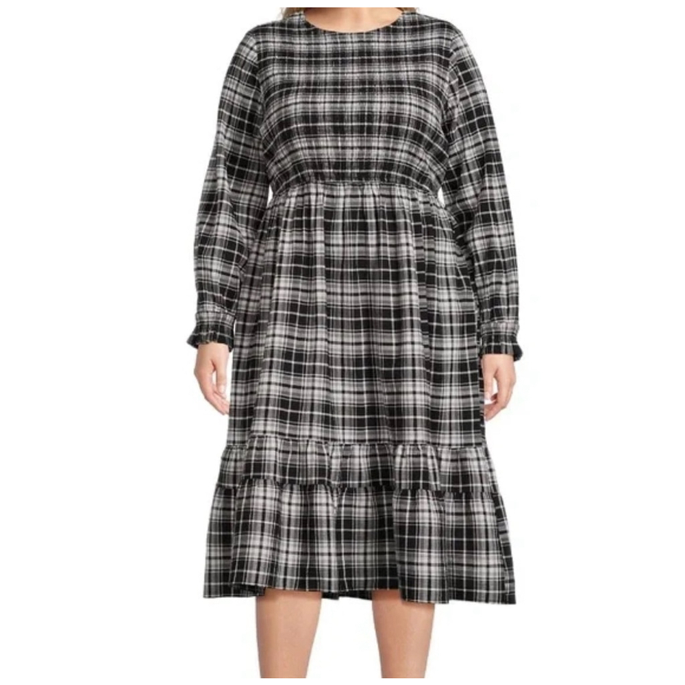 Terra & Sky Size 2X Black White Plaid Maxi Dress